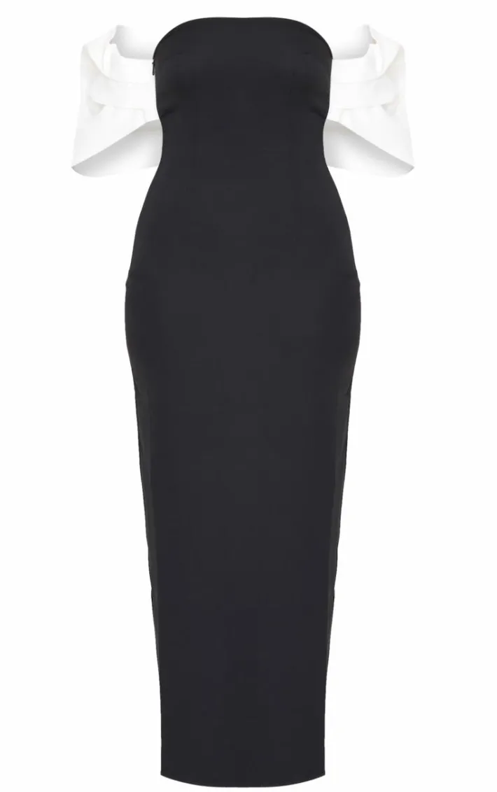 Tall Black Bow Detail Bodycon Midaxi Dress