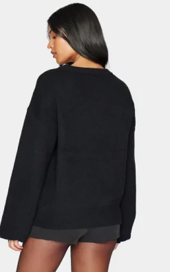 Tall Black Bow Detail Oversized Christmas Sweater