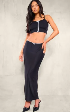 Tall Black Bow Front Detail Midaxi Skirt