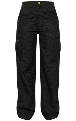 Tall Black Broderie Wide Leg Pants