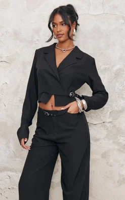 Tall Black Buckle Detail Cropped Blazer