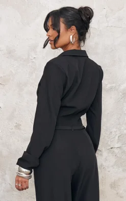 Tall Black Buckle Detail Cropped Blazer
