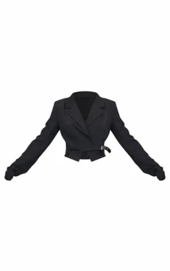 Tall Black Buckle Detail Cropped Blazer