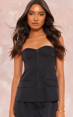 Tall Black Button Up Front Corset Top