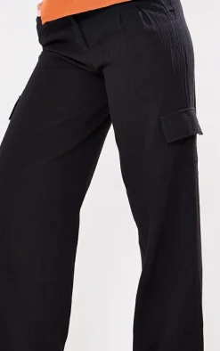 Tall Black Cheesecloth Cargo Pocket Wide Leg Pants