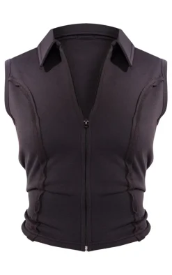Tall Black Collar Seam Detail Sleeveless Top