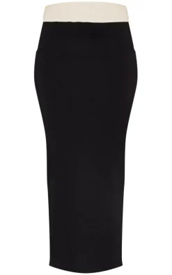 Tall Black Contrast Fold Over Midaxi Skirt