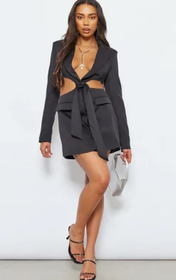 Tall Black Cut Out Detail Blazer Dress