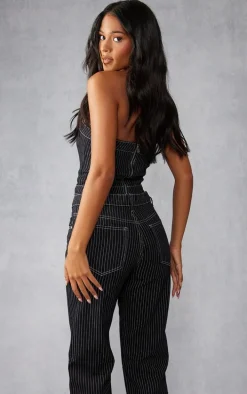 Tall Black Denim Pinstripe Corset Top