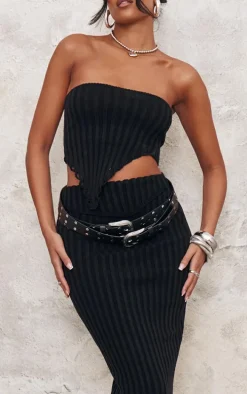 Tall Black Distressed Knit Bandeau Top