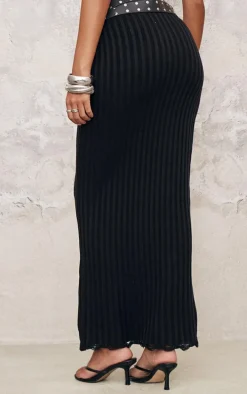 Tall Black Distressed Knit Maxi Skirt