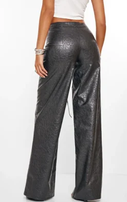 Tall Black Faux Leather Lace Up Front Straight Leg Pants