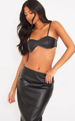 Tall Black Faux Leather Strappy Bralet
