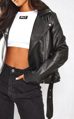 Tall Black Faux Leather Zip Detail Biker Jacket