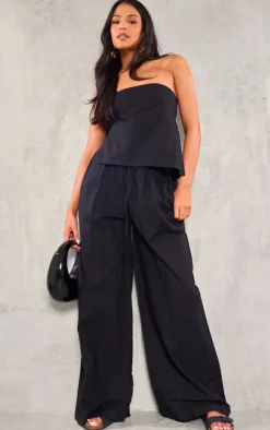 Tall Black Faux Linen Asymmetric Bandeau Top