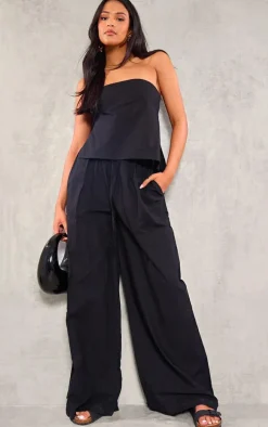 Tall Black Faux Linen Wide Leg Pants