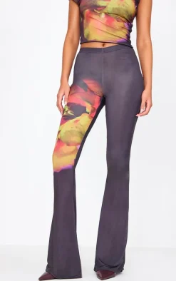 Tall Black Floral Print Flared Pants