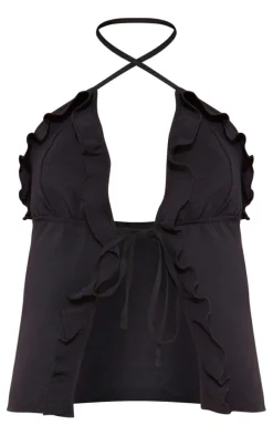Tall Black Frill Detail Cami Top