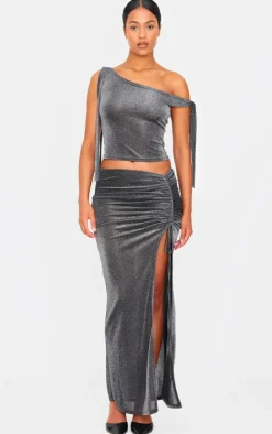 Tall Black Glitter Tie Side Crop Top