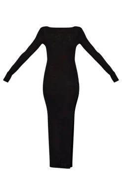 Tall Black Knitted Scoop Back Maxi Dress