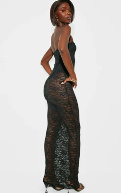 Tall Black Lace Bandeau Maxi Dress