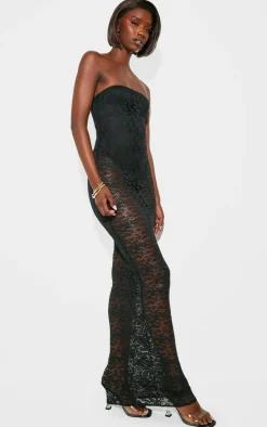 Tall Black Lace Bandeau Maxi Dress