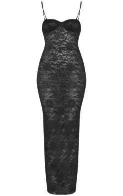 Tall Black Lace Boned Cup Detail Maxi Dress