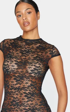 Tall Black Lace Split Detail Maxi Dress