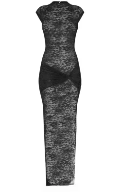 Tall Black Lace Split Detail Maxi Dress