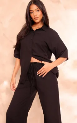 Tall Black Linen Look Short Sleeve Shirt