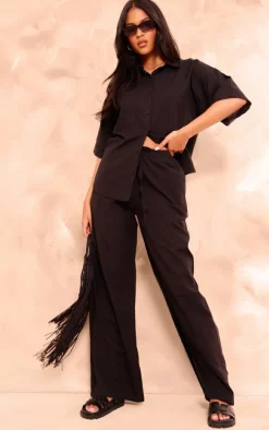 Tall Black Linen Look Short Sleeve Shirt