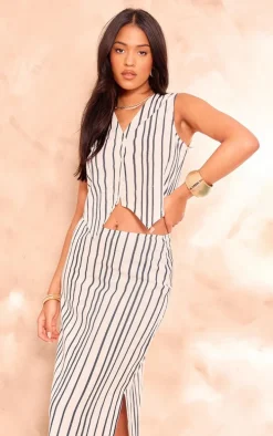 Tall Black Linen Pinstripe Vest