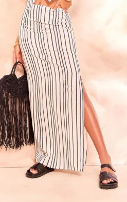 Tall Black Linen Pinstripe Low Waist Maxi Skirt