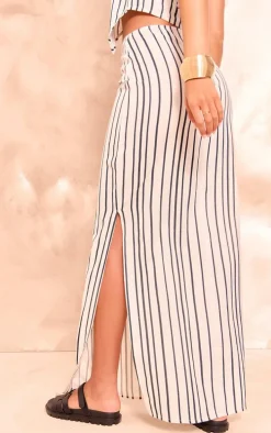 Tall Black Linen Pinstripe Low Waist Maxi Skirt