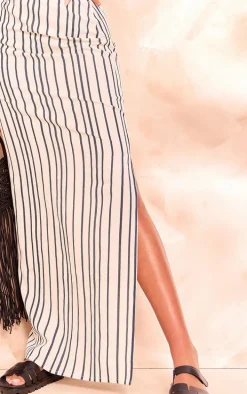 Tall Black Linen Pinstripe Low Waist Maxi Skirt