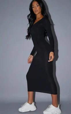 Tall Black Long Sleeve Jersey Maxi Dress