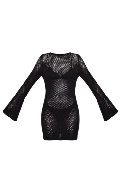 Tall Black Long Sleeve Knitted Mini Dress
