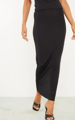 Tall Black Low Rise Slinky Midaxi Skirt