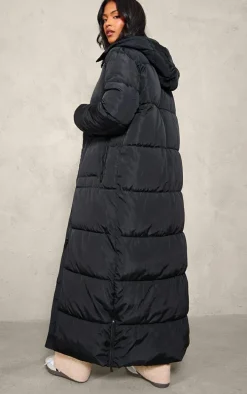 Tall Black Maxi Longline Hooded Puffer Coat