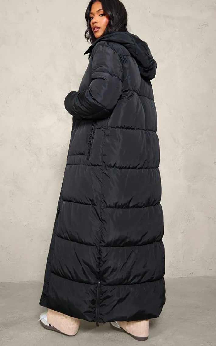 Tall Black Maxi Longline Hooded Puffer Coat