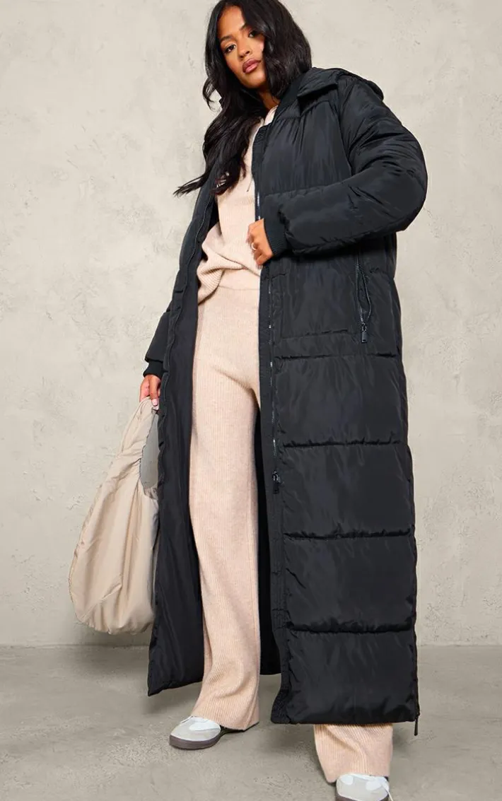 Tall Black Maxi Longline Hooded Puffer Coat