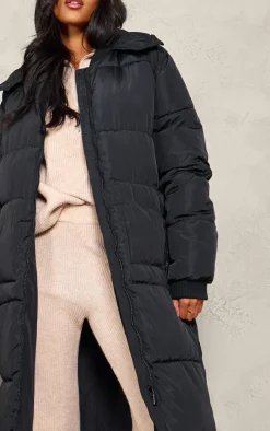 Tall Black Maxi Longline Hooded Puffer Coat