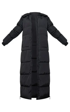Tall Black Maxi Longline Hooded Puffer Coat