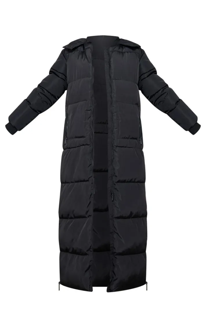 Tall Black Maxi Longline Hooded Puffer Coat
