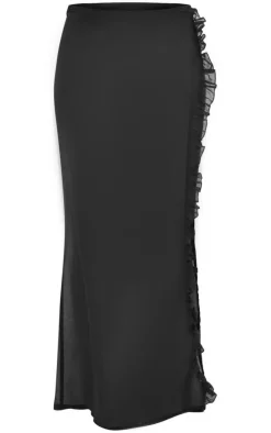 Tall Black Mesh Split Detail Maxi Skirt