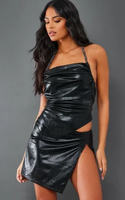 Tall Black Metallic Cowl Neck Top