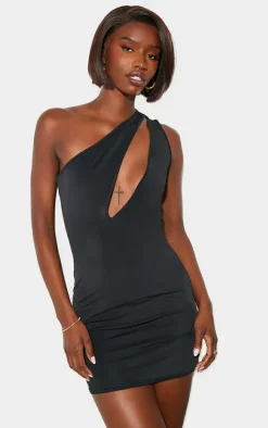 Tall Black One Shoulder Cut Out Mini Dress