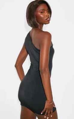Tall Black One Shoulder Cut Out Mini Dress