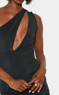Tall Black One Shoulder Cut Out Mini Dress