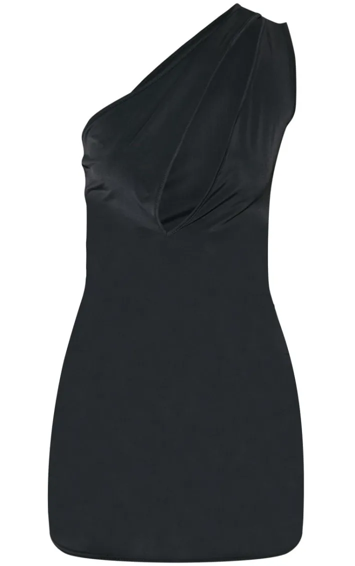 Tall Black One Shoulder Cut Out Mini Dress